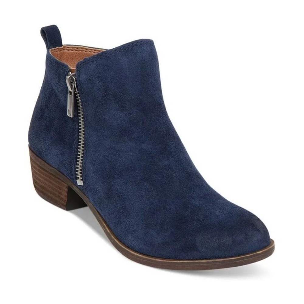 Lucky Brand Navy Blue Suede Leather Double Zip Basel Ankle Booties Size 8